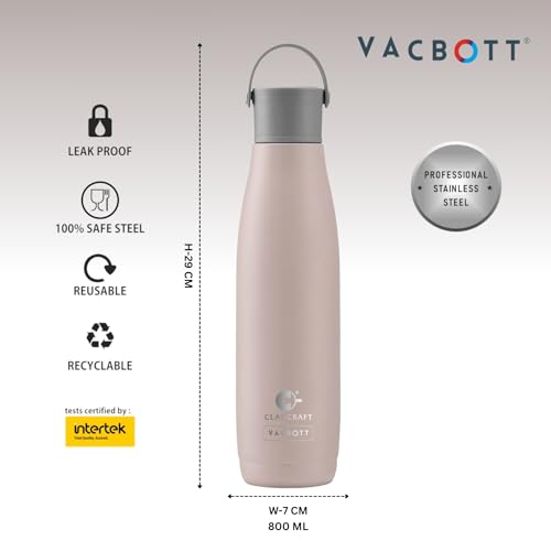 Image of Clay Craft VACBOTT Fresco Double Walled 24 Hours Hot and Cold Water Bottle-800ML, 2-Piece(Ash) Leak Proof|Easy to Carry|Gym Bottle|Home|Kitchen|Hiking|Travel Bottle|BIS Certified|Made in India