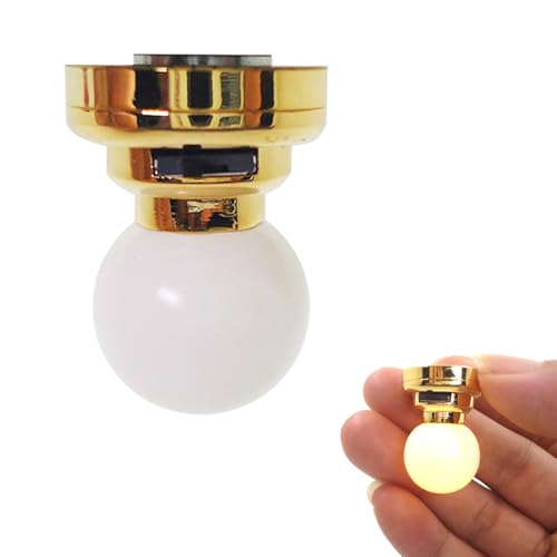 Pesoncarl Dollhouse Lights Battery Operated, 1:12 Scale Round Dollhouse Lighting, LED Doll House Lights with Switch Metal Base, Miniature for
