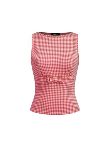 CIDER Gingham Tops for Women Plaid Going Out Tops Sleeveless Cute Tank Bow Summer Shirt Red