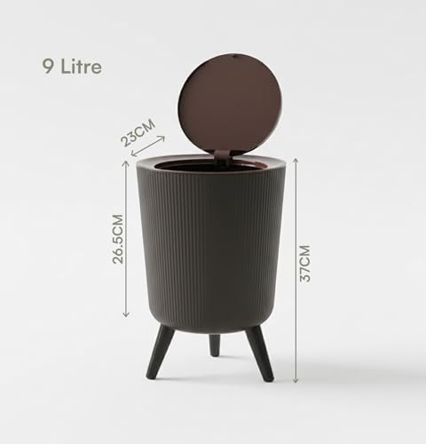 Image of House of Quirk Trash Can With Lid For Bathroom, 9 Liter Kitchen Dustbin Modern Office Trash Can With Legs, Slim Plastic Basket For Bathroom, Bedroom Round (Black)