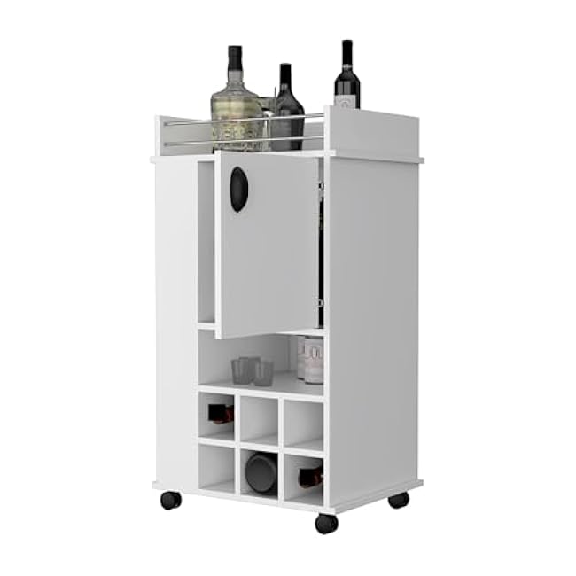 1-Door Bar Cart with Wine Rack and Casters,for Kitchen(White)-tbMBz63N