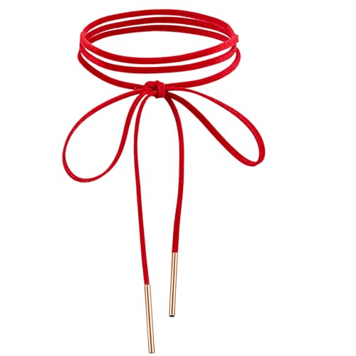 YQQYG Red Choker Necklace for Women Gothic Bow Velvet Choker Sexy Long Wrap Rope Collar Tie Neck Chain with Gold Tube Red Bow Tie Necklace Neck Accessories for Party Prom