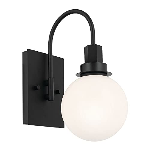 Kichler Hex 1-Light Wall Sconce, Modern Light with Opal Glass in Black, Install Up or Down, Damp Rated, for Bathroom Vanity, Living Room, or Dining Room (11.5" x 5.25"), 55149BK