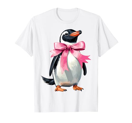 Kokette Schleife Pinguin Vogel Mädchen Mama Rosa Muttertag T-Shirt
