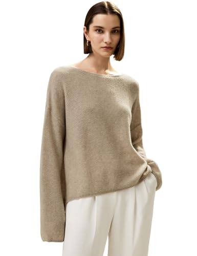 LilySilk Silk Cashmere Blend Sweater for Women Casual Pullover Ladies Relaxed Fit Drop-Shoulder Lightweight Knit Tops Camel Small