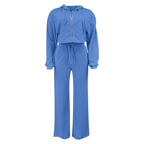 Zip Up Sweatsuits Women 2 Piece Outfit Cropped Sweatshirt Fashion Tracksuit | Travel Sweatsuits For Women Set Crop Zip Up Hoodie And Drawstring Wide Leg Sweatpants Dressy Casual Streetwear With Pockets - image 4