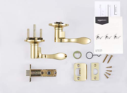 Amazon Basics Shelby Door Lever, Passage, Polished Brass #TOP2
