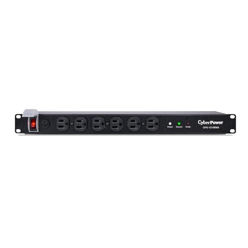 CyberPower CPS1215RMS Surge Protector, 120V/15A, 12 Outlets, 15 ft Power Cord, 1U Rackmount