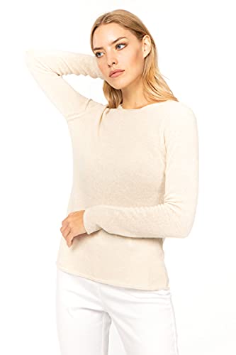 Marine Cashmere - O\'Neck aus 100{25bb7a54a2258e044e9e718924d0f5b587f4d42c71d3710c459cfc5af5c7770d} Kaschmir für Damen, Pullover mit Rundhalsausschnitt, Made in Italy (Sand - L)