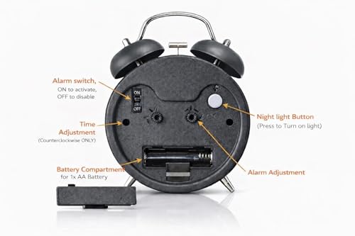 Image of JASIFS Analog Alarm Clock for Heavy Sleepers Loud Clock for Adults, Metal 4 Inches Twin Bell Table Clock with Backlight Alarm Clocks for Students Decoration Bedroom /Office (Metal Black Luminous)