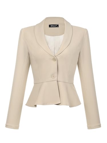 Allegra K Blazer Corto de Oficina de Trabajo con Dobladillo con Volantes y Manga Larga con Solapa Vintage para Mujer Beige S