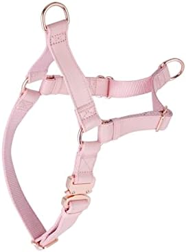 Soft Leather Nylon No Pull Dog Harness with Rose Gold Metal Buckle,Adjustable Neck and Chest and Easy to Clean,for Small Medium Large Dog and Outdoor Walking Training(Pink,S(chest15-20"))