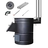 Estufa de pellets para calefacción doméstica, estufa de leña, estufa de cocina cilíndrica de interior para calentar, cocinar y asar - Negra (tamaño: 58 x 50 cm)