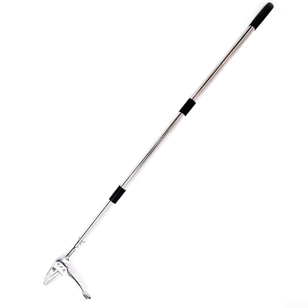 Extracteur d'herbe ergonomique 128 cm avec extracteur de racines à 4 griffes pour pissenlits, gants de jardinage inclus