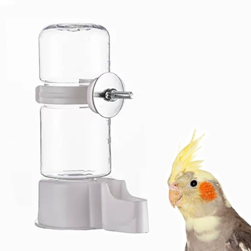 Pet Bird Automatic Water Feeder, 4.73 Fl Oz Parrot Water Dispenser, Bird Cage Suspended Automatic Water Dispenser for Parakeet Budgie Lovebirds Canary Cockatiel (White)