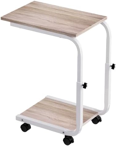 SIMPDIY Side Table Height Adjustable End Table Side Table with 4 Wheels for Sofa Bedroom Living Room Office, Small Coffee Table, Side Tables for Small Spaces, Stable, Heavy Duty Iron, Walnut Black