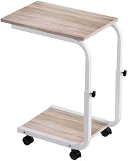 SIMPDIY Side Table Height Adjustable End Table Side Table with 4 Wheels for Sofa Bedroom Living Room Office, Small Coffee Table, Side Tables for Small Spaces, Stable, Heavy Duty Iron, Walnut Black