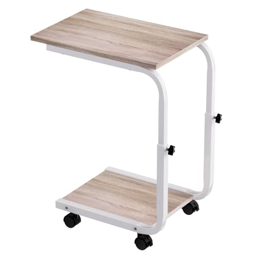 SIMPDIY Table d'appoint réglable en hauteur pour ordinateur portable avec 4 roulettes fixes pour canapé, chambre à coucher, salon, bureau, petite table basse, fer résistant, noyer noir Cover