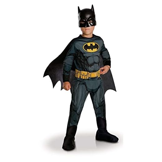RUBIES - Disfraz oficial de DC - BATMAN - Disfraz clásico para niños - Talla 5-6 años - Incluye mono estampado, cinturón, cubrebotas, capa desmontable y máscara - Ideal para Halloween y carnaval