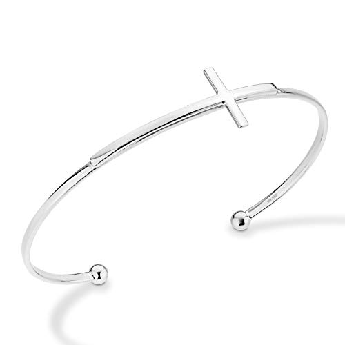 Miabella 925 Sterling Silver or 18K Gold Plated Italian Adjustable Sideways Cross Cuff Bangle Bracelet for Women 7.25-7.5 Inch, Made in Italy2