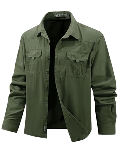 Flygo Long Sleeve Work Shirts for Men Casual Cotton...