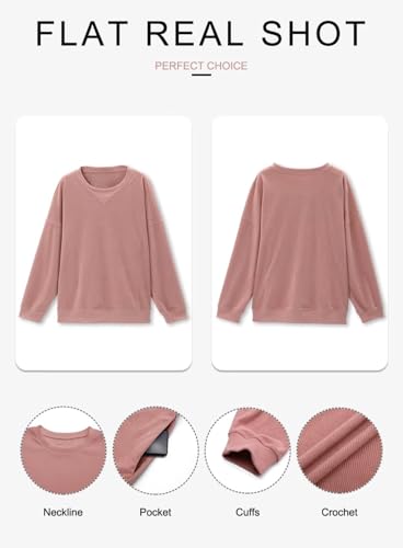 KISSMODA Womens Casual Long Sleeve Sweatshirts Color Block/Solid Tops Corduroy Crewneck Tunic Pullover with Pockets
