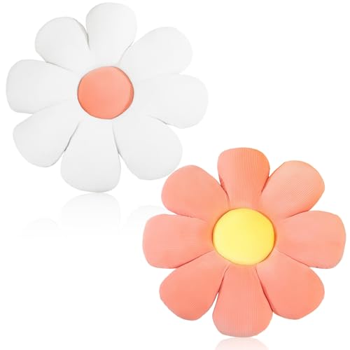 2 cuscini floreali per camera da letto, cuscino estetico, motivo floreale, cuscino decorativo per camera dei bambini, decorazione del divano (giallo + verde) (rosa + bianco)