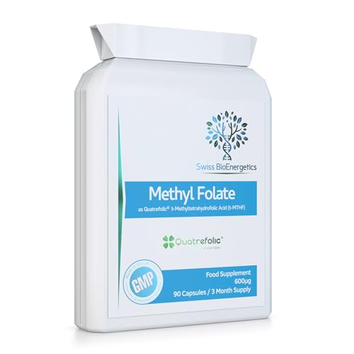 Methyl Folate 600g - 90 Capsules as Quatrefolic 5-MTHF Supplement 6S-5-methyltetrahydrofolate the 4th Generation of Folate a Highly biologically Active Form of Folic Acid/Vitamin B9 - UK Made