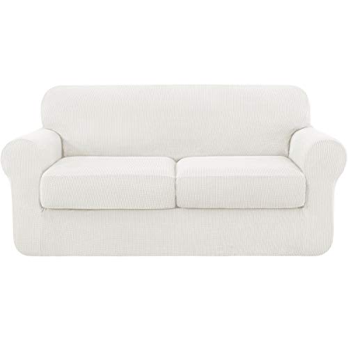 subrtex Sofabezug mit 2 Separatem Sitzkissenbezug (2 Sitzer, Creme) Cover