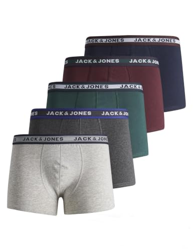 Jack & Jones JUNIOR Garçon Jacoliver Trunks Lot de 5 Boîtes Noos Jnr Boxer, Vert Foncé Mélangé/Paquet : Sea Moss – Port Royal Navy Blazer Gris Clair Mélangé, 164 EU