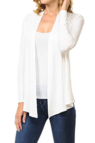 Minefree Women's Long Sleeve Open Front Drape Lightweight Knit Cardigan Ivory L #TOP2