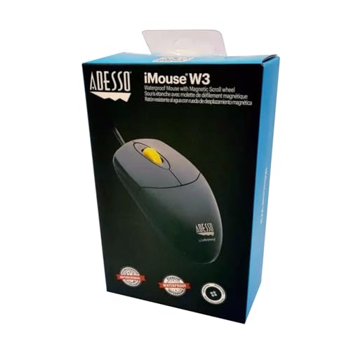 Adesso iMouse W3 Waterproof USB Optical Mouse with Magnetic Scroll Wheel, 1000 DPI, 4 Button Wired Mouse for Laptop Desktop, Sealed Washable Design, Black by Adesso - Image 9