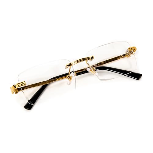 Image of Elegant Rectangle Metal Yellow Gold Plated Wire Frame Vintage Retro Rimless Square Clear Lens Eyeglasses Hip Hop Glasses For Men Women