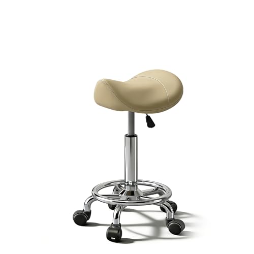 Image of Saddle Stool with Ring Pedal, Adjustable Hydraulic Rolling Chair with Wheels for Medical, Massage, Salon, Spa, Kitchen, and Drafting Use