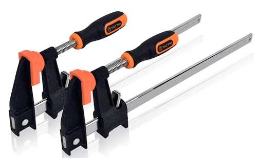 TACTIX 24 Steel Bar Clamps Set 2-pack Quick-Release F Clamp with 2.4 Throat 660 lbs Steel F Clamp for Woodworking Metalworking DIY