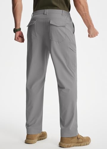 Libin Men's Hiking Pants with 8 Pockets 32" Lightweight Stretch Cargo Work Pants Quick Dry Water Resistant Travel Outdoor, Light Grey, 32W x 32L