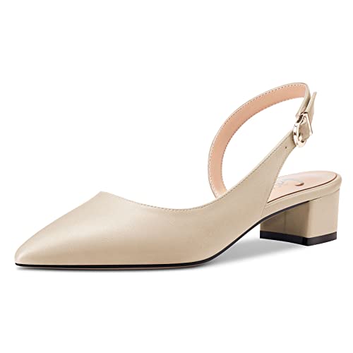 Escarpins Bout Pointu Femme Petit Talon Bloc Escarpins Slingback Beige Mat Castamere