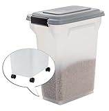 Iris Ohyama, Vorratsbehälter für Tierfutter 20 L für 7,5 kg, Klappdeckel, luftdicht, transparent, Schaufel & Räder inkl. für Katzen- & Hundefutter - Air Tight Food Container ATS-M, Grau