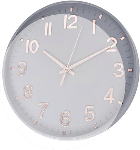Image of Rylan Plastic Digital Wall Clock 12 inch Silent Quartz Decorative Non-Ticking Classic Clock Battery Operated Round Easy to Read for Room /Home /Kitchen /Bedroom /Office /School (Grey Gold)'