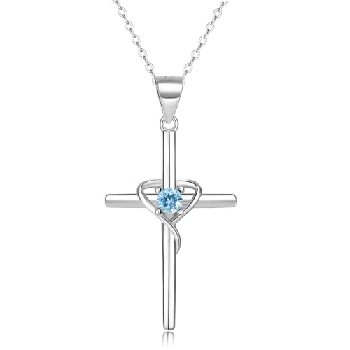 YZSFMZGE Cross Necklace for Women, 925 Sterling Silver Birthstone Necklace,