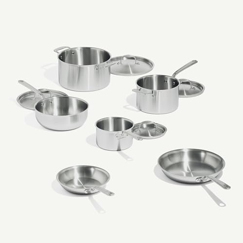 Crafted in Italy - Stainless Steel 10 Piece Cookware Set - 5 Ply Clad Pot and Pans - Professional Kitchen Essential