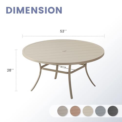 Image of VICLLAX 53 inch Round Patio Table, Outdoor Dining Table for 8 with Umbrella Hole for Garden Lawn Deck Backyard, Sandshell