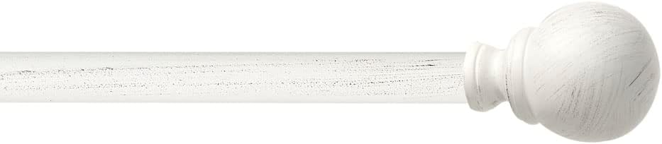 Exclusive Home Sphere 1" Curtain Rod and Coordinating Finial Set, Distressed White, Adjustable 36"-72"