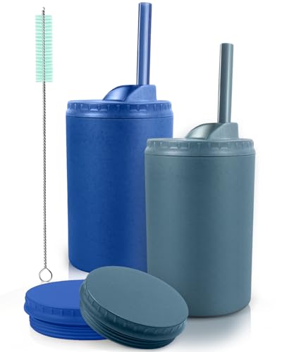 Teivio 2 pcs 10 oz Wheat Straw Kids/Toddler Cups with Lid and Straws, Reusable Spill proof cups for Kids,Unbreakable plastic cups with Silicone Straws...