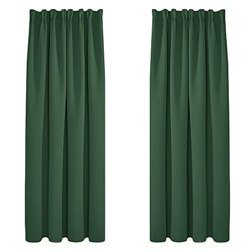 Deconovo Tende Camera da Letto Oscuranti 2 Pezzi, Tende Moderne per Soggiorno Interni, 140x175 CM (Larghezza x Altezza), Verde Scuro