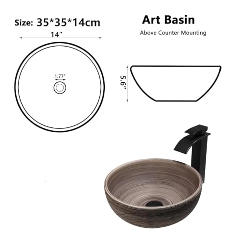 Image of Backline Matte Brown Ceramic Vintage Wash Basin | Small Round Basin | Above Counter Table Top | Bathroom Sink | Designer Art Basin for Bathroom, Vanity & Living Space (35x35x14 cm) (5 Years Warranty)