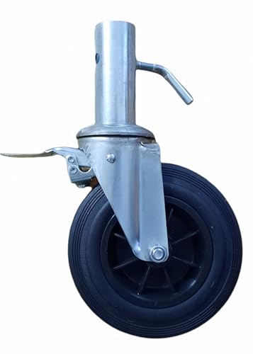 FERRETELIX® Rueda para Andamio Convencional con Freno 200 MM | Rueda Giratoria de Alta Carga para Uso Profesional | Compatible con Tubo Exterior 47 mm | Capacidad hasta 200 kg