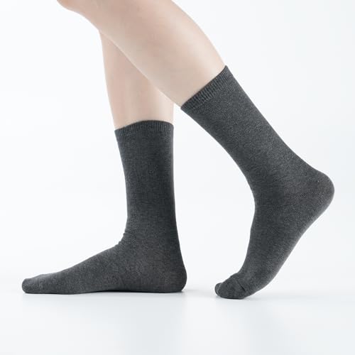 Image of Kikiya Women Mid-Calf Crew Socks - 6 Pairs Comfort Fit Soft Cotton Solid Colorful Dress Socks for Ladies Girls - Wine Navy Green Dark Gray Black White Multicolor Cute Outfit - Solid A - Dark Color(6)
