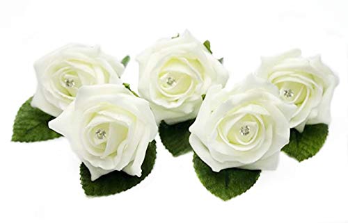 Shimmer-hj Wedding Buttonholes with Diamante and Leaf 20-Pieces, Ivory One Size