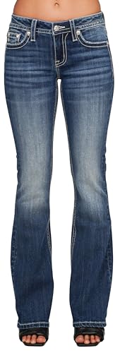 Miss Me Women's Star Spangled Chic Mid Rise Bootcut Jeans with Faux Flap Pockets2